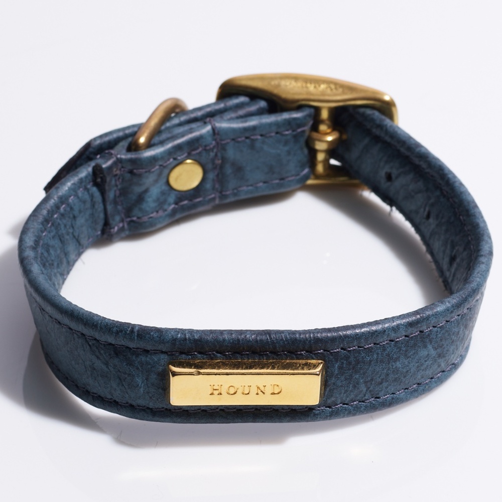 Leather Dog Collar by Hound Collection with Gold Bar Logo